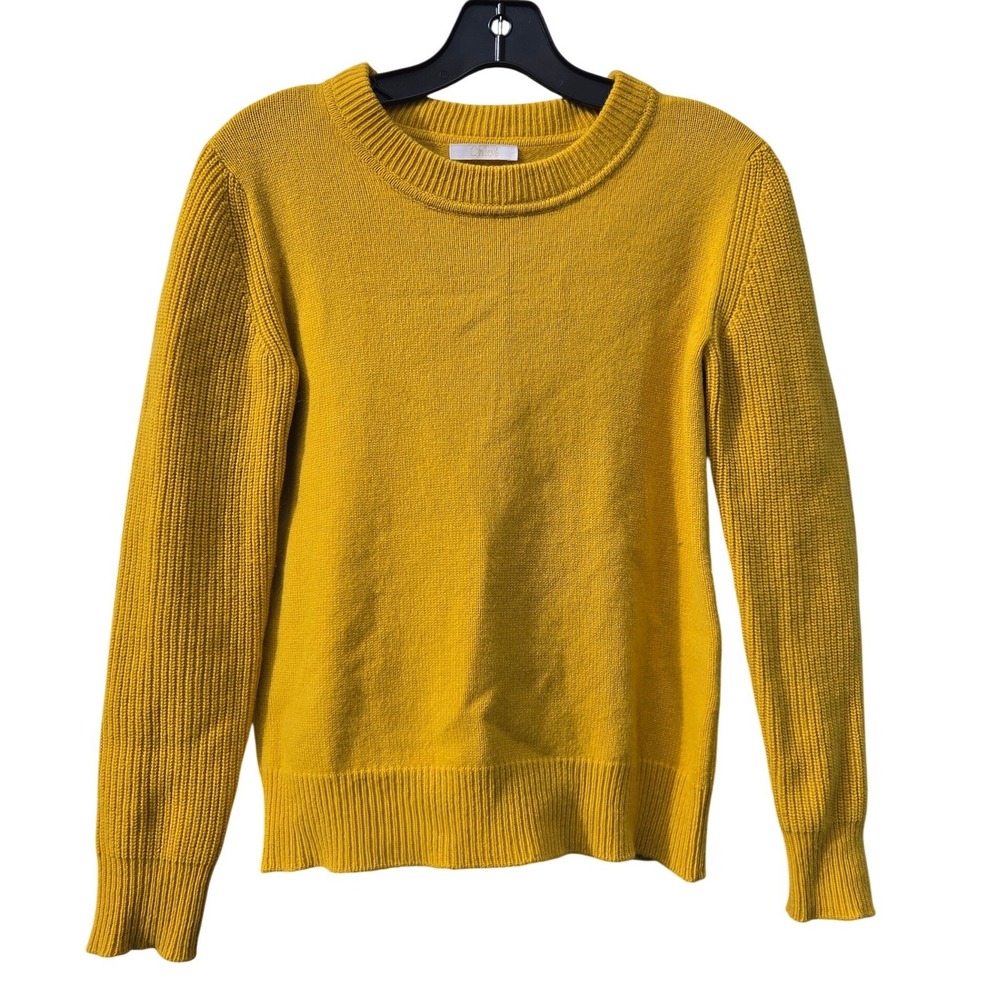 Chloe Cashmere Quiet Luxury Preppy Old Money Crew Luxe Sweater Mustard Yellow XS